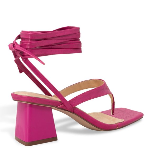 Women’s Square Open Toe Wrap Tie Block Heeled Sandals - Picture 3 of 4